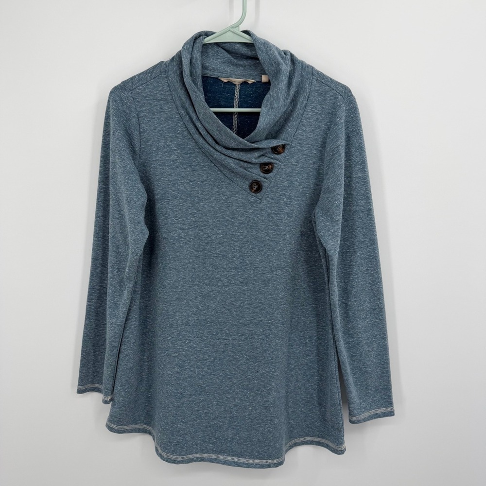 Soft Surroundings Brinley Top Blue Heathered Cowl Neck Button Tunic Small